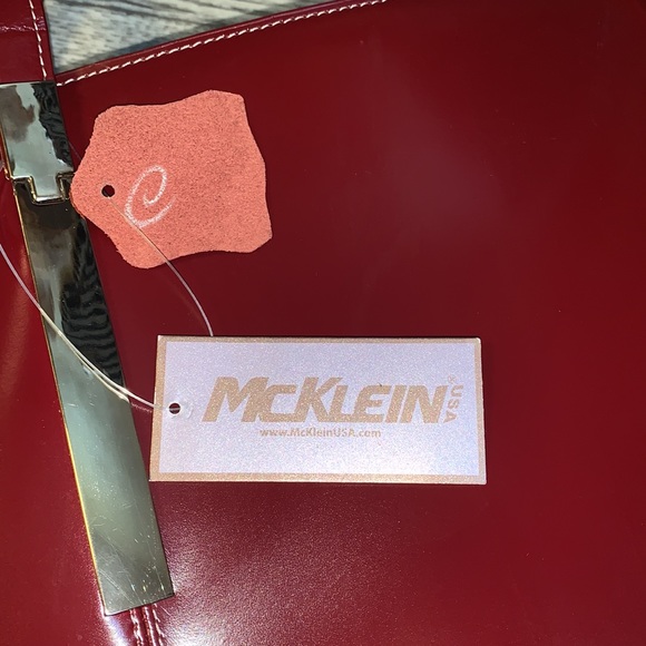 Mcklein USA Cristina Ruby Red gold Leather Tote with tablet pocket office bag - Picture 11 of 14